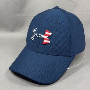 Under Armour Mens Medium Large Stretch Fit Hat Cap Blue USA Flag Performance
